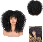X spring Short Curly Afro Wigs, 14 Inch Synthetic Hair Wig with Bangs, Natural Looking Afro Wig for Daily Wear and Cosplay, Heat Resistant Curly Full Wig for Black Women