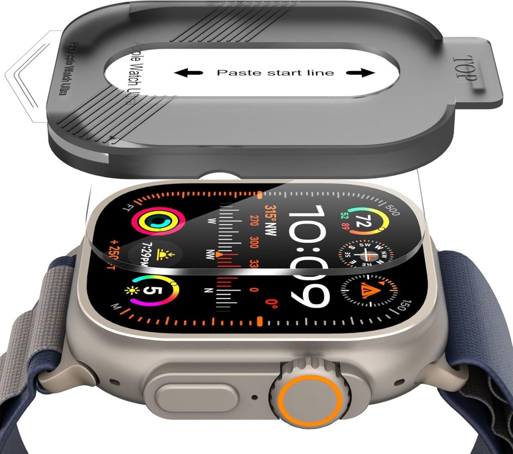 2-Pack for Apple Watch Ultra 2 49mm Tempered Glass Screen Protector, Scratch-resistant 9H Hardness protective film - Auto-alignment Installation Kit