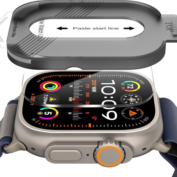 2-Pack for Apple Watch Ultra 2 49mm Tempered Glass Screen Protector, Scratch-resistant 9H Hardness protective film - Auto-alignment Installation Kit