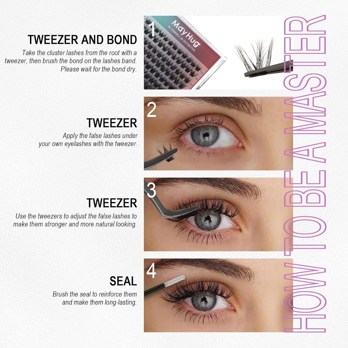 ⁦Mayhug 3D Cluster Lashes Fluffy 8-18MM Individual Eyelashes 144Pcs Lashes Cluster C Curl Lashes Individual Cluster DIY Eyelash Extensions at Home(Starry)⁩ - الصورة ⁦6⁩