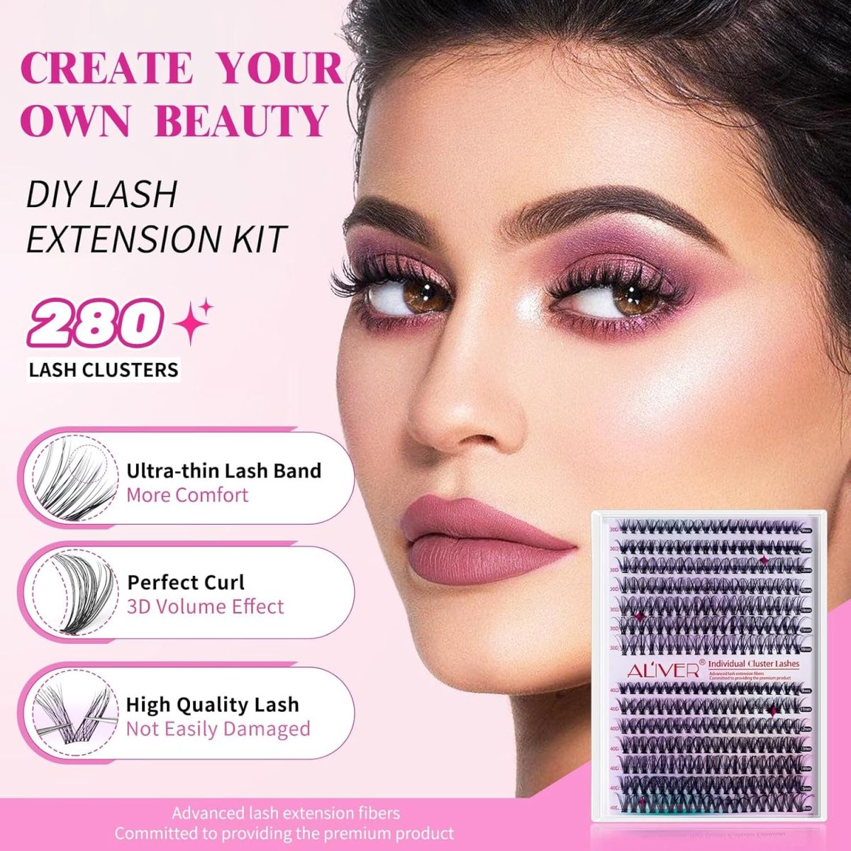 ⁦DIY Eyelash Extension Kit 280pcs Individual Lashes Cluster D Curl, 9-16mm Mix Lash Clusters with Lash Bond and Seal and Lash Applicator Tool for Self Application at Home (30D+40D-0.07D-9-16MIX KIT)⁩ - الصورة ⁦2⁩