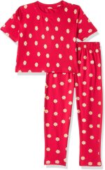 T2F Girls Cotton Printed Oversized Fit Crop Top and Pant Pajama Set
