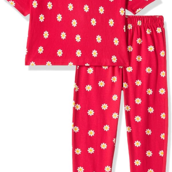 T2F Girls Cotton Printed Oversized Fit Crop Top and Pant Pajama Set