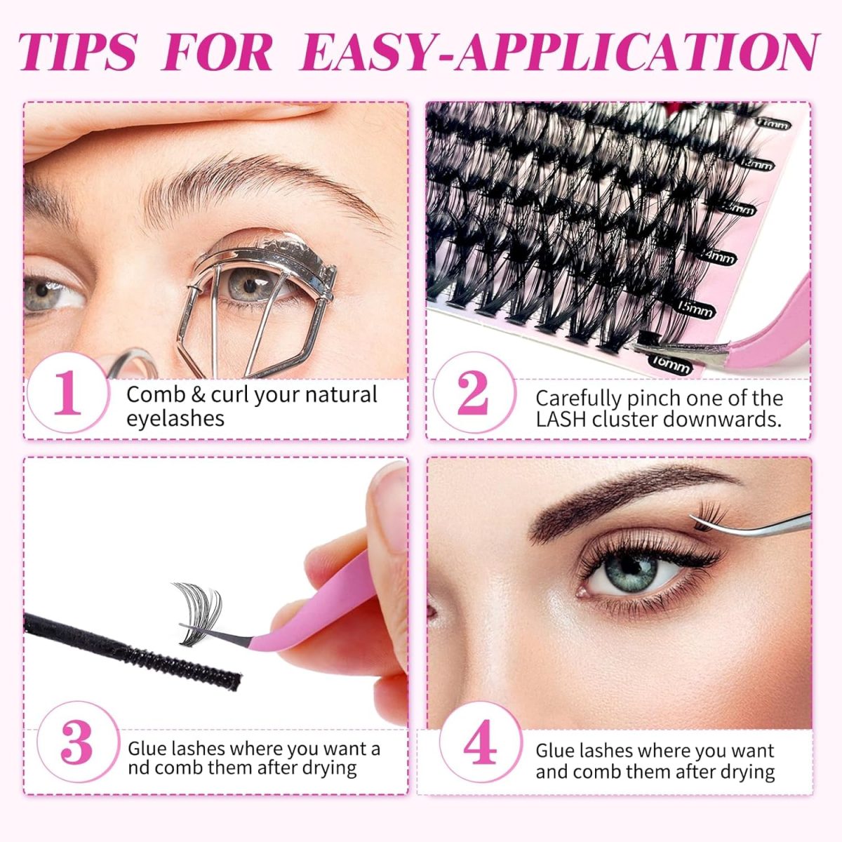 ⁦DIY Eyelash Extension Kit 280pcs Individual Lashes Cluster D Curl, 9-16mm Mix Lash Clusters with Lash Bond and Seal and Lash Applicator Tool for Self Application at Home (30D+40D-0.07D-9-16MIX KIT)⁩ - الصورة ⁦5⁩