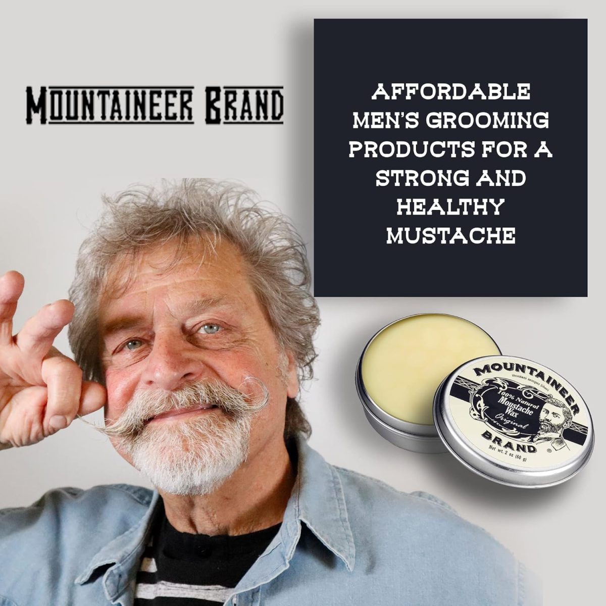 ⁦Mountaineer Brand Natural Mustache Wax | Original (Cedar Fir) Blend Scent | Made in West Virginia | Long Lasting Hold | Smooths, Conditons, Styles | Organic Moustache Balm | 2oz⁩ - الصورة ⁦4⁩