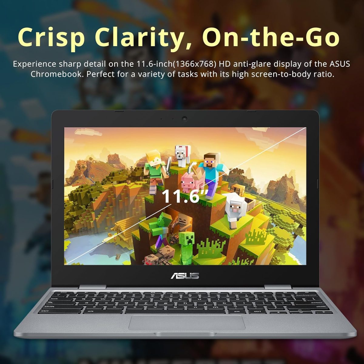 ⁦ASUS Chromebook 11.6" HD Student Laptop, Intel Celeron N3350, 4GB RAM, 192GB Storage (32GB eMMC+160GB Docking Station), Intel UHD Graphics, HD Camera, Stereo Speakers, Chrome OS, Gray⁩ - الصورة ⁦4⁩