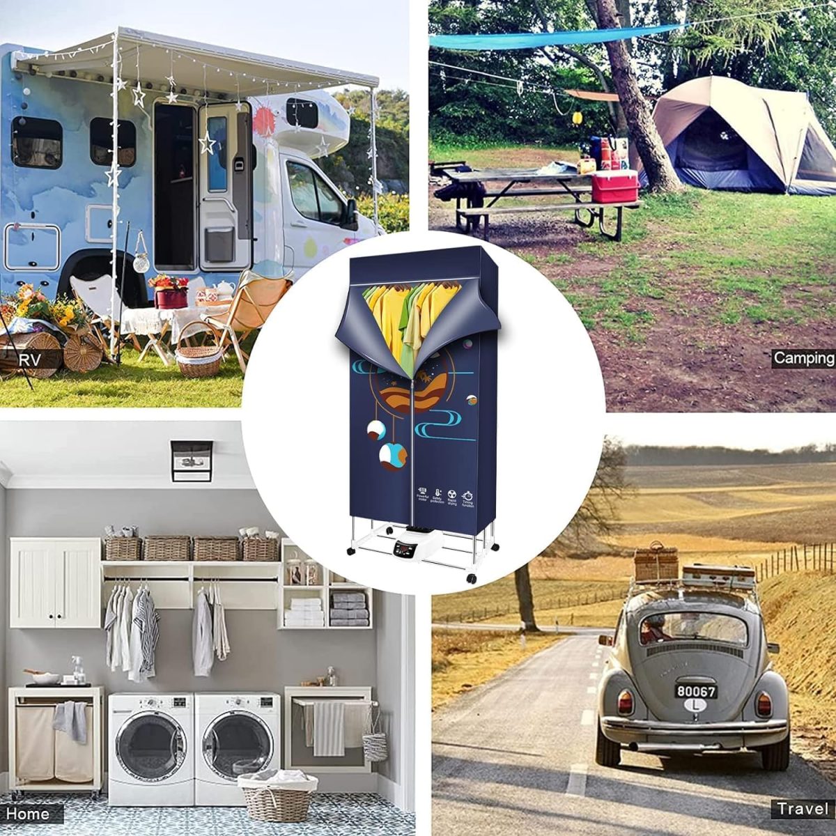 ⁦Portable Dryer, Foldable 1500W Electric Clothes Dryer, Clothes Drying Rack with Remote Control, Large Capacity Portable Laundry Drying Wardrobe for Home, Apartments, Dormitory, Travel⁩ - الصورة ⁦7⁩