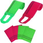 Obmwang 6 Pieces Korean Exfoliating Mitts and Washcloth Set - Asian Bath Towels and Long Back Scrubber for Women and Men Shower Washing