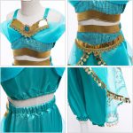 ⁦Emin Girls Jasmine Princess Dresses Aladdin Princess Costume with Wig for Children Birthday Party Cosplay Halloween Christmas Carnival Dress Up⁩ - الصورة ⁦4⁩