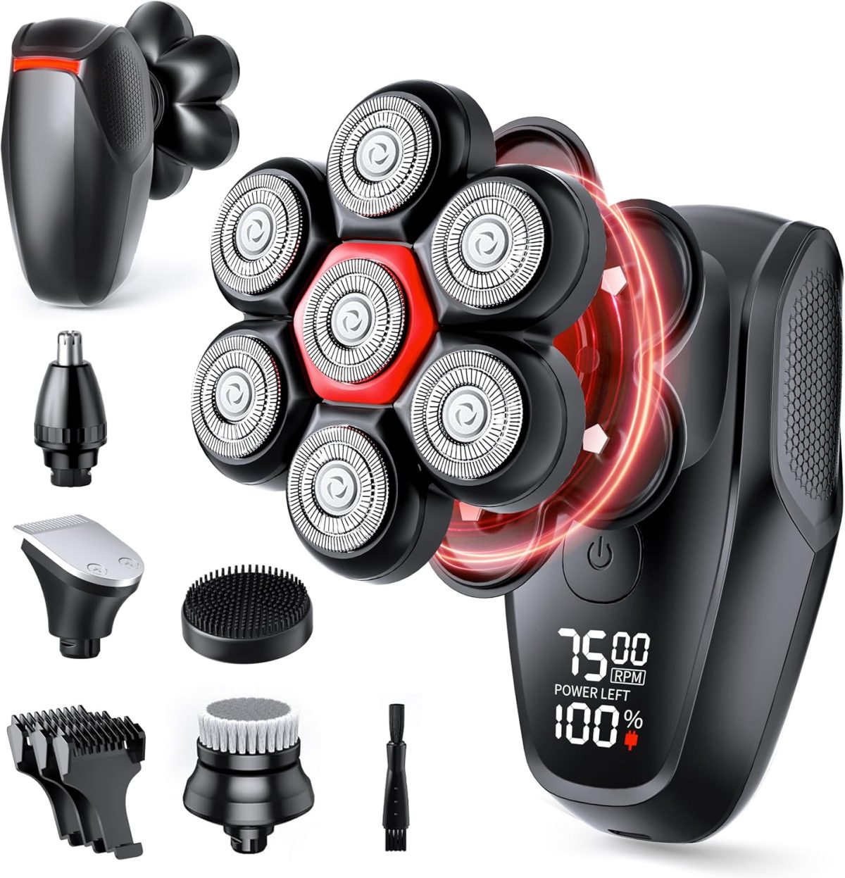 NEICIT Head Shavers for Bald Men - Magnetic 7D Electric Razor IPX8 Waterproof for Bald Men, Wet/Dry LED Display Rechargeable Rotary Shaver 5-in-1 Grooming Kit with USB-C Charge