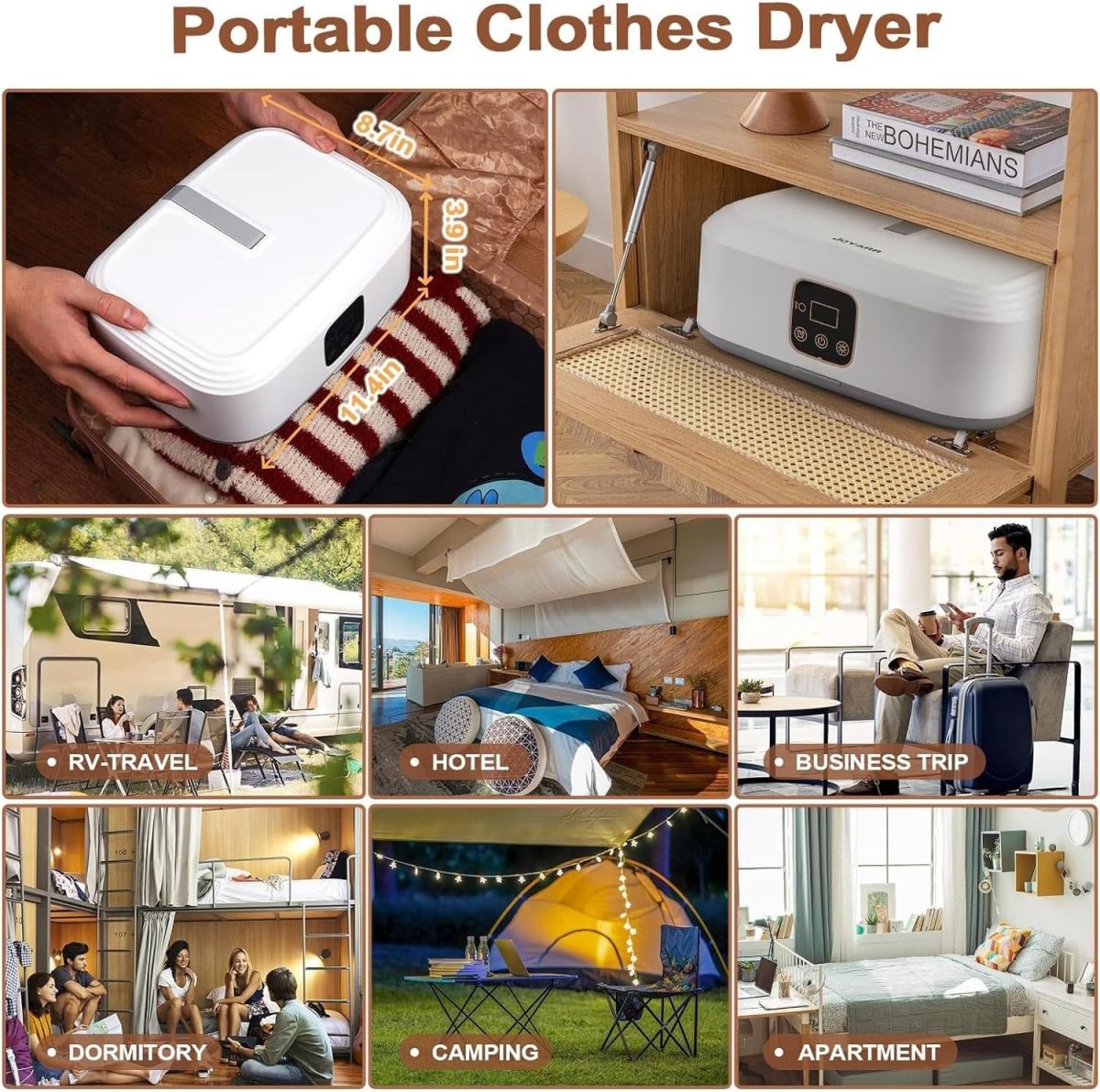 ⁦Mylindde Portable Clothes Dryer, Small Dryer Machine, Electric Clothes Dryer with Remote Dryer&Bag, Mini Laundry Dryers, Suitable for Underwear, Baby Clothes, Light Clothes⁩ - الصورة ⁦8⁩