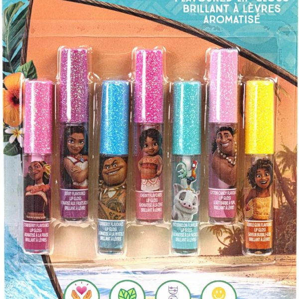 Disney Moana 7 Piece Plant Based Lip Gloss, Girls Party Favors, First Makeup Set for Girl, Perfect for Parties, Sleepovers, and Birthday Gifts, Ages 3+, by Townley Girl