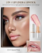 ⁦Glitter Lipstick Gold Pink, Smooth Nourishing Lip Liner with Metallic Finish, Long Lasting Shine, Waterproof Lip Liner & Lipstick 2-in-1, Creamy Texture, Highly Pigmented Emergency Stick Lip Gloss⁩ - الصورة ⁦2⁩