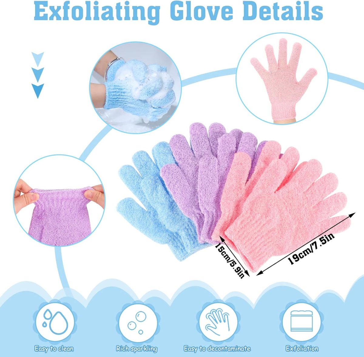 ⁦WSICSE 6 Pack African Net Sponge Exfoliating Glove Set, 3 Bath Sponge Body Scrubber Back Scrubber and 3 Pairs Exfoliating Gloves for Skin Smoother⁩ - الصورة ⁦3⁩
