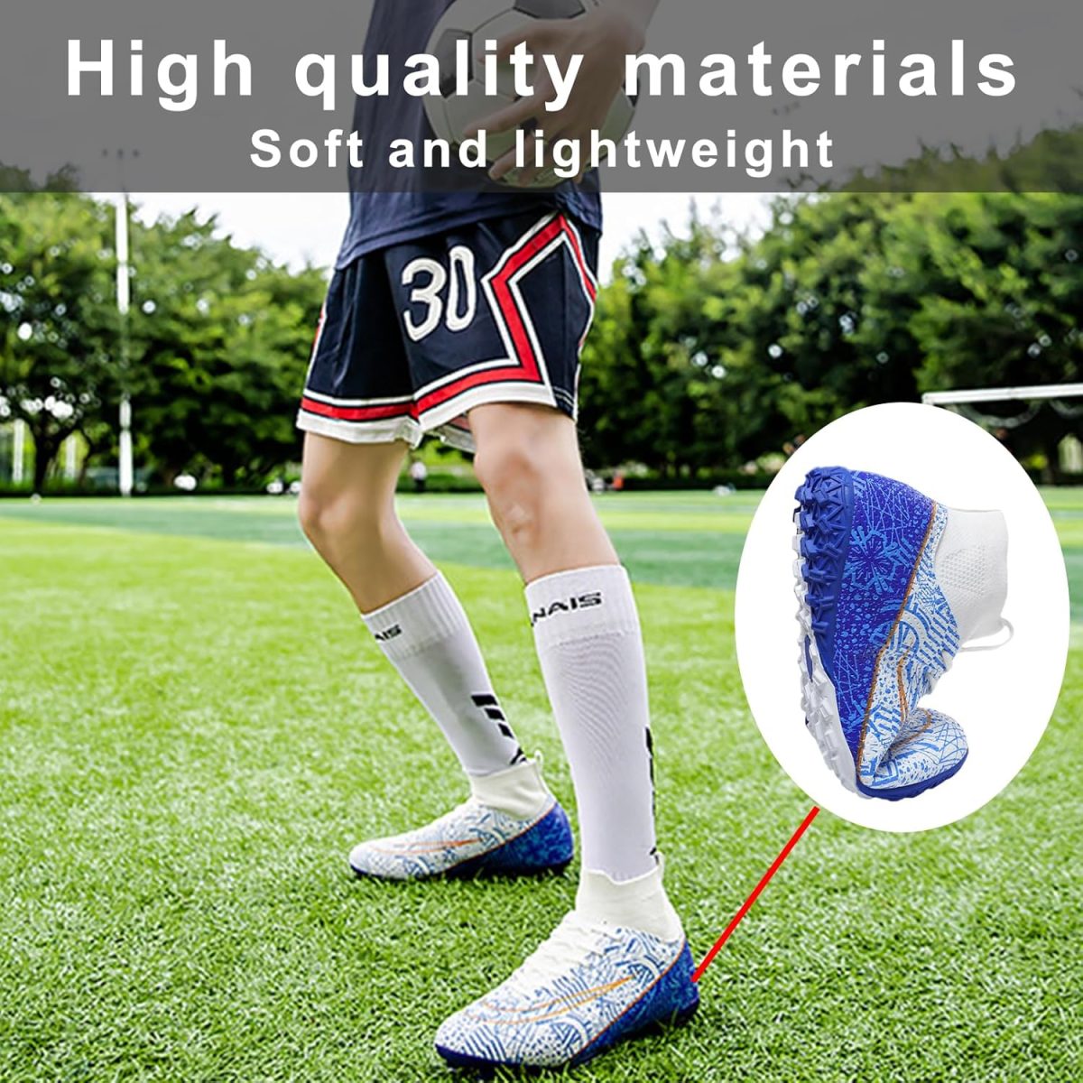 ⁦QUARRYUS Men's Soccer Shoes for Boys Anti-Skid Training Sneakers Football Boots Children Outdoor Casual Sports Shoes⁩ - الصورة ⁦3⁩