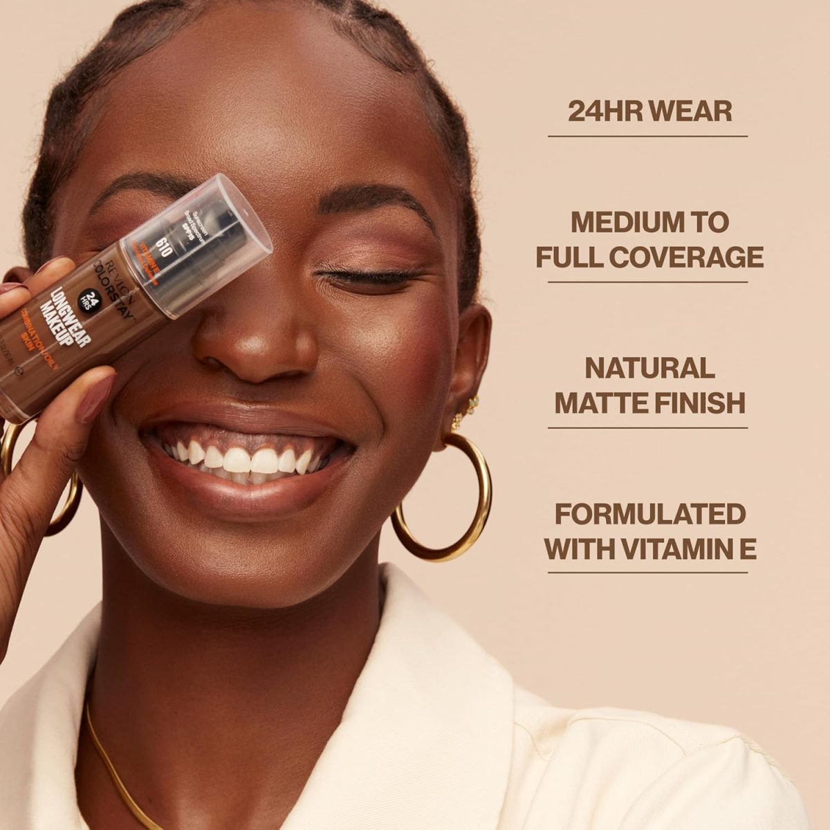 ⁦Revlon ColorStay Liquid Foundation Makeup for Combination/Oily Skin SPF 15, Longwear Medium-Full Coverage with Matte Finish, Natural Beige ((220), 1.0 oz⁩ - الصورة ⁦3⁩
