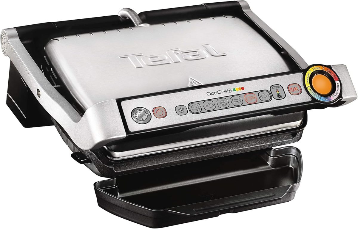 TEFAL OPTIGRILL+ | Indoor Electric Grilling | 6 Automatic Programs + Manual Mode With 4 Temperature Settings | Removable plates and juice tray | 2000W | Stainless Steel | 2 Years Warranty | GC712D28