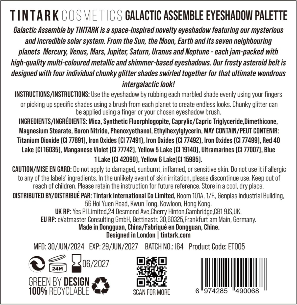 ⁦TINTARK Galactic Assemble Eyeshadow Palette Makeup, Glitter Shimmer Sparkle Metallic Eyeshadows, Blue Brown Eye Shadow Pallets Make up Waterproof, Talc Free⁩ - الصورة ⁦7⁩