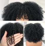 ⁦X spring Short Curly Afro Wigs, 14 Inch Synthetic Hair Wig with Bangs, Natural Looking Afro Wig for Daily Wear and Cosplay, Heat Resistant Curly Full Wig for Black Women⁩ - الصورة ⁦5⁩
