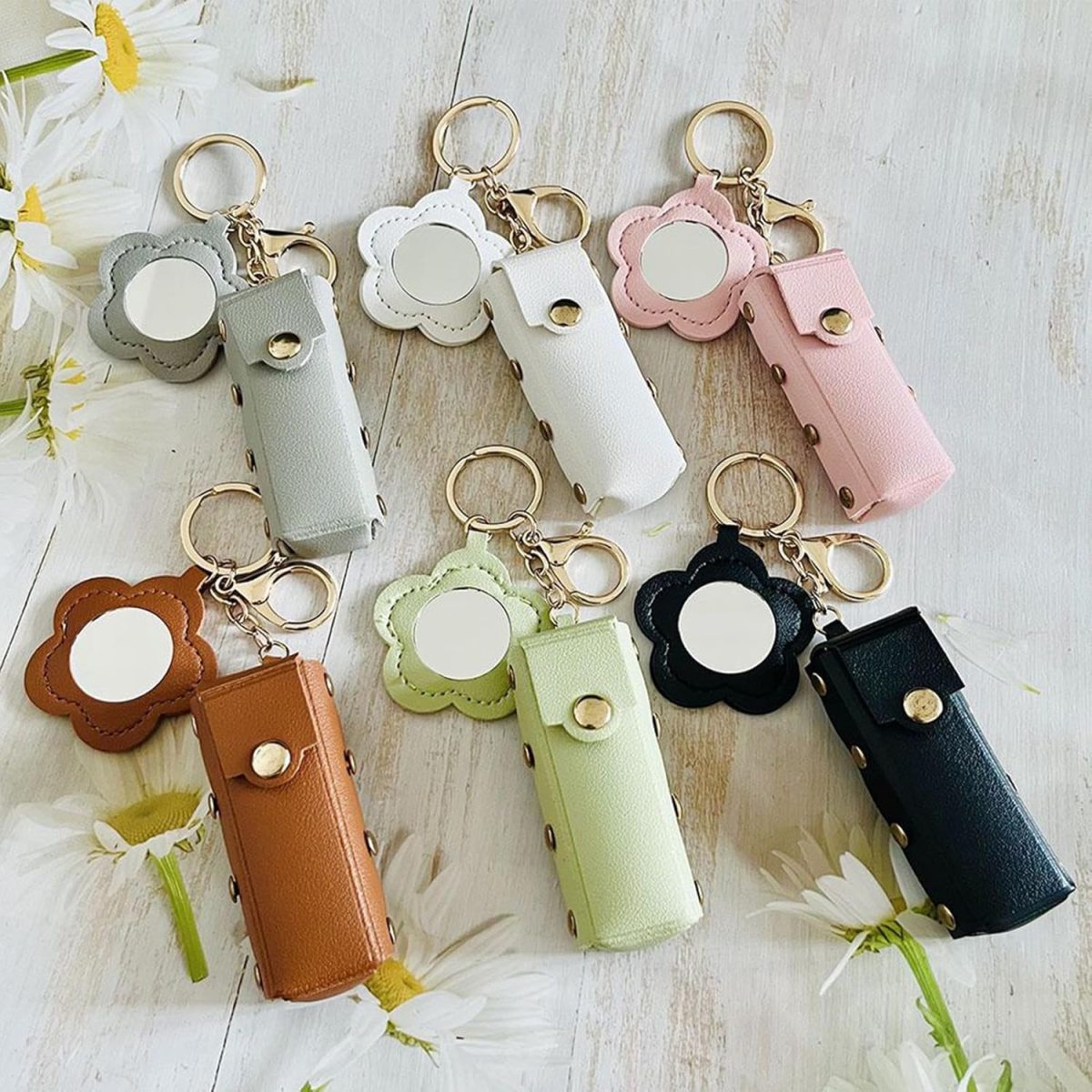 ⁦Lipstick Holder Keychain | PU Leather Lipstick Pouch,Fashion Makeup Storage Organizer for Women Girls Cosmetic Wallet⁩ - الصورة ⁦2⁩