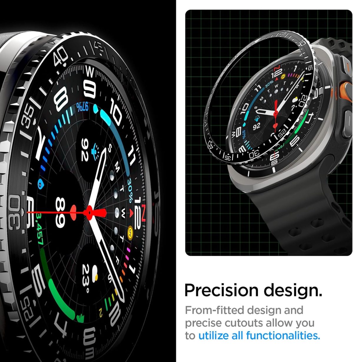 ⁦Spigen Bezel Tune designed For Samsung Galaxy Watch Ultra 47mm Bezel Ring Protector Bezel Ring Adhesive Cover (2024) - Black⁩ - الصورة ⁦5⁩