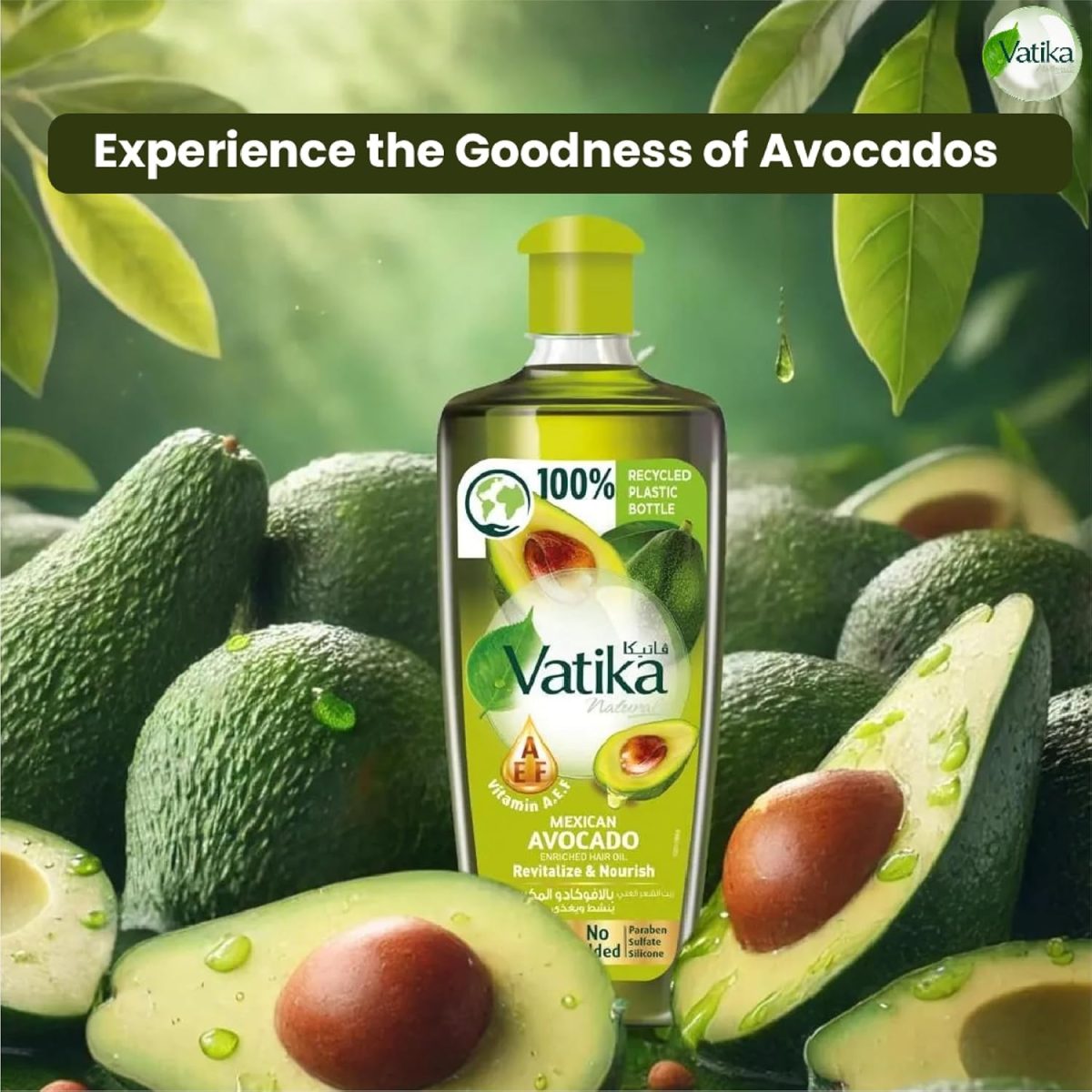 ⁦Vatika Naturals Mexican Avocado Enriched Hair Oil 300ml | Revitalize & Nourish with Vitamin A, E & F | For Shiny, Strong and Nourished Hair | No Paraben, No Sulfate, No Silicone⁩ - الصورة ⁦2⁩