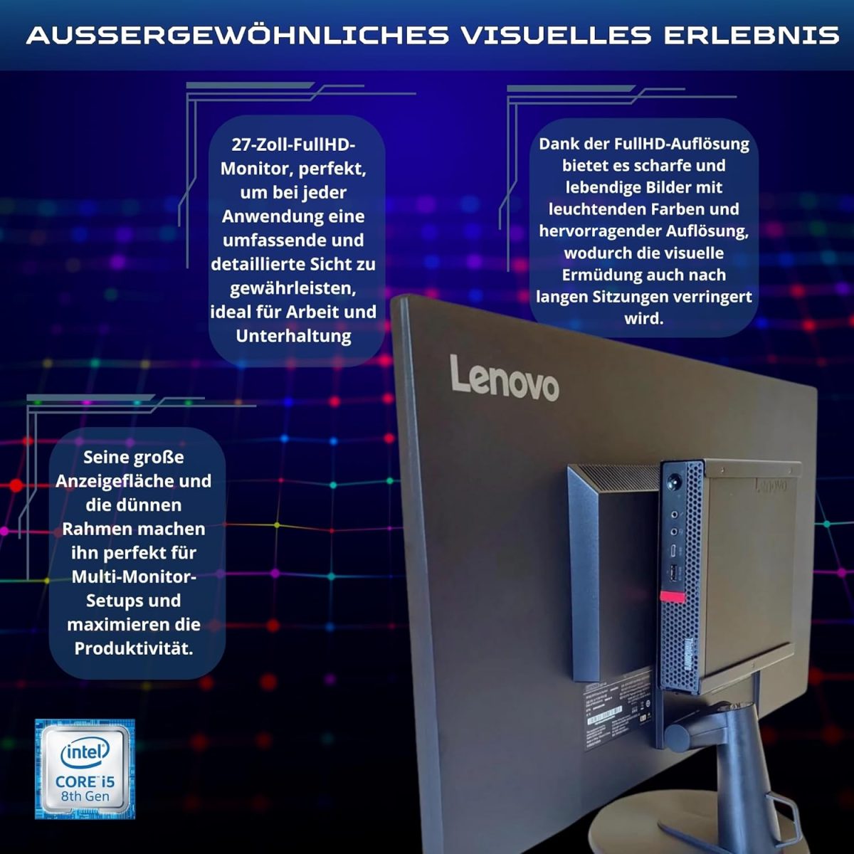 ⁦Lenovo Complete Computer 27 Inch Monitor i5 8500 16 GB Ram 1 Tera SSD Win 11 Pro Office 2021 Pro 36 Months Warranty -c27-40⁩ - الصورة ⁦2⁩