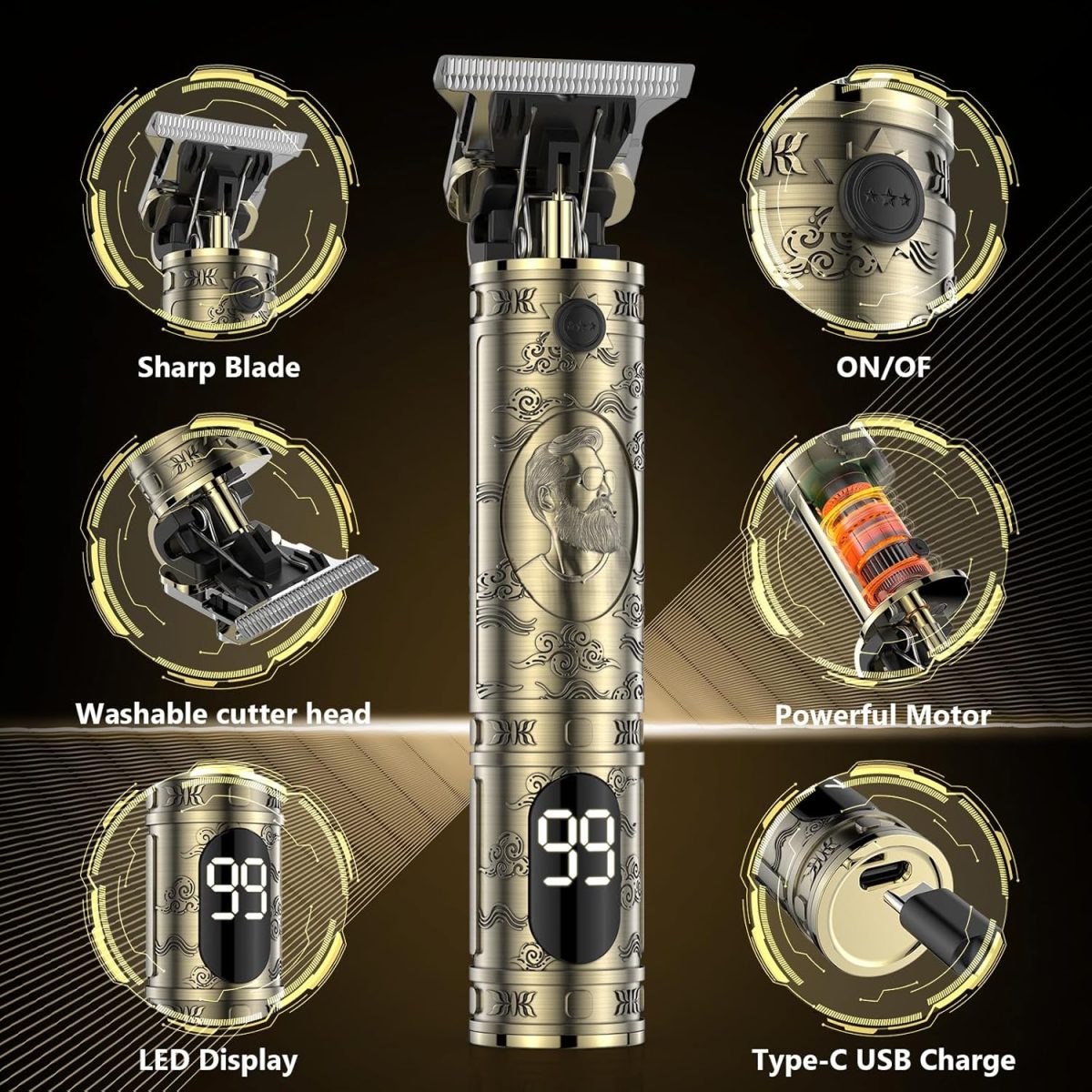 ⁦Solati Men's Hair Clipper Beard Trimmer T Zero Gap with LED Screen Professional Wireless Barber Finishing Trimmer Men's Electric Shaver Men Hair Trimmer Gift⁩ - الصورة ⁦4⁩