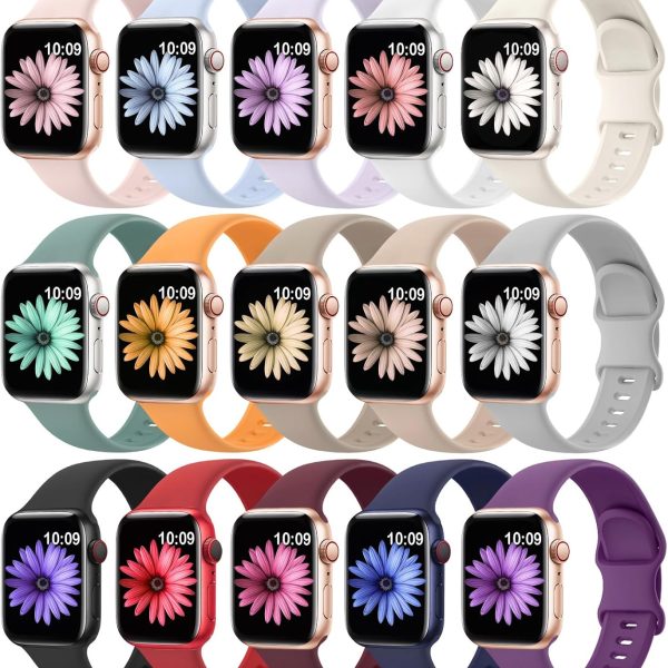 15 Pack Soft Silicone Bands Compatible with Apple Watch Band 40mm 41mm 38mm 45mm 44mm 42mm for Women Men,Waterproof Sport iWatch bands Replacement Strap Wristbands for iWatch SE Series 9 8 7 6 5 4 3 2
