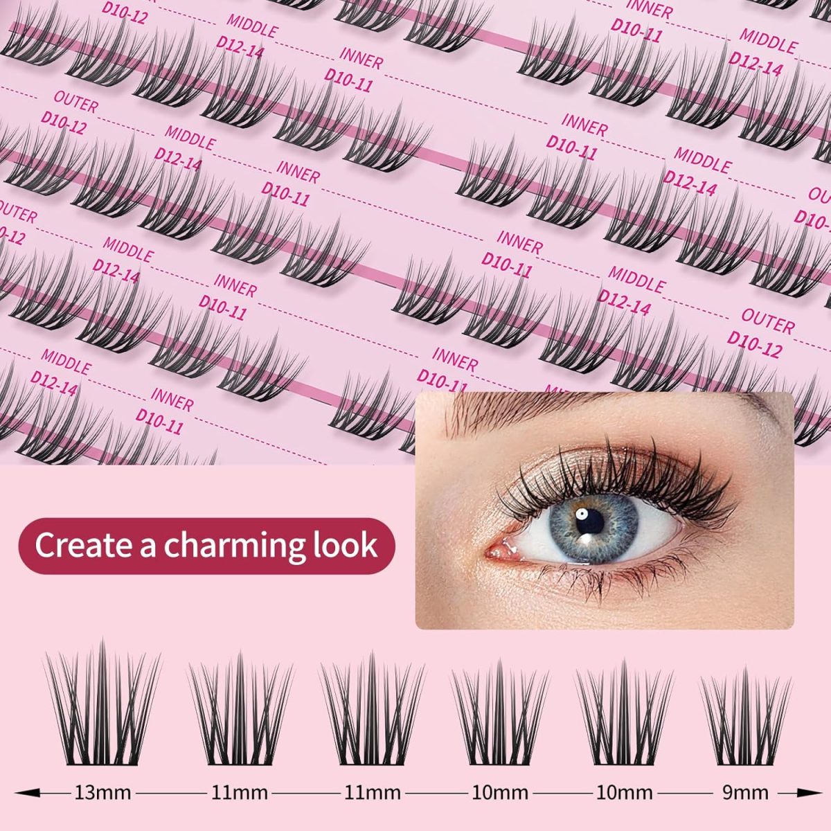⁦Mlen Diary Eyelash Extensions, 132 Pieces, 10-14 mm, C Curl, Individual Eyelashes, DIY Eyelash Extension Cluster, Individual Cluster Lashes, Natural Look Fake Lashes⁩ - الصورة ⁦3⁩