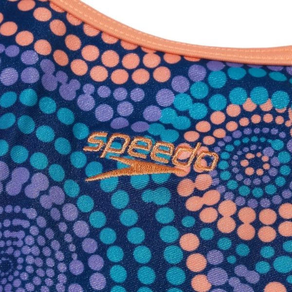 Speedo Girl's Allover Double Thinstrap Blue/Purple Swimsuit Swimming Costume