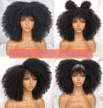⁦X spring Short Curly Afro Wigs, 14 Inch Synthetic Hair Wig with Bangs, Natural Looking Afro Wig for Daily Wear and Cosplay, Heat Resistant Curly Full Wig for Black Women⁩ - الصورة ⁦6⁩