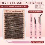 ⁦Individual-Eyelashes-Kit 280Pcs, Higu clace DIY Lash Extension Kit Mixed 10-18mm, 40D Natural Eyelashes Cluster Kit with Bond and Seal and Applicator, Lashes Clusters kit Easy to Use at Home (40D-V03)⁩ - الصورة ⁦2⁩