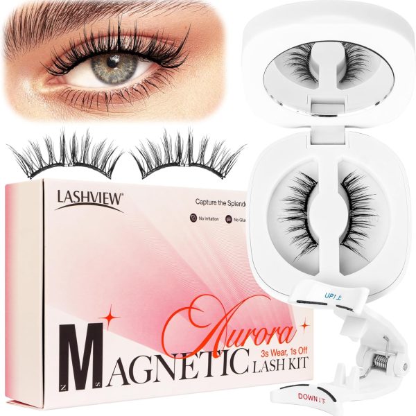 LASHVIEW Magnetic Eyelashes Natural Look, 1 Pair Reusable Magnetic Eyelashes with Applicator, No Glue Needed Magnetic Eyelashes Magnetic Lashes Kit, Easy to Wear and Remove (02)