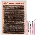 Individual-Eyelashes-Kit 280Pcs, Higu clace DIY Lash Extension Kit Mixed 10-18mm, 40D Natural Eyelashes Cluster Kit with Bond and Seal and Applicator, Lashes Clusters kit Easy to Use at Home (40D-V03)