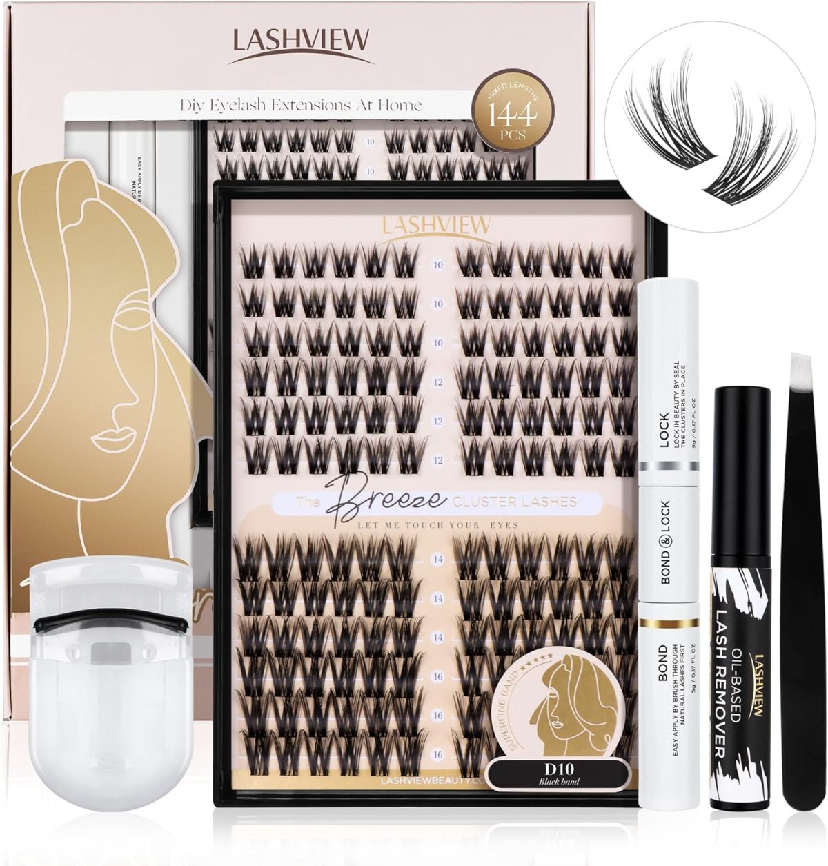 LASHVIEW DIY Cluster Eyelash Extensions 144 Pcs Reusable Individual Lashes Mega Volume Soft Black Synthetic Cluster Lashes