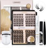 LASHVIEW DIY Cluster Eyelash Extensions 144 Pcs Reusable Individual Lashes Mega Volume Soft Black Synthetic Cluster Lashes