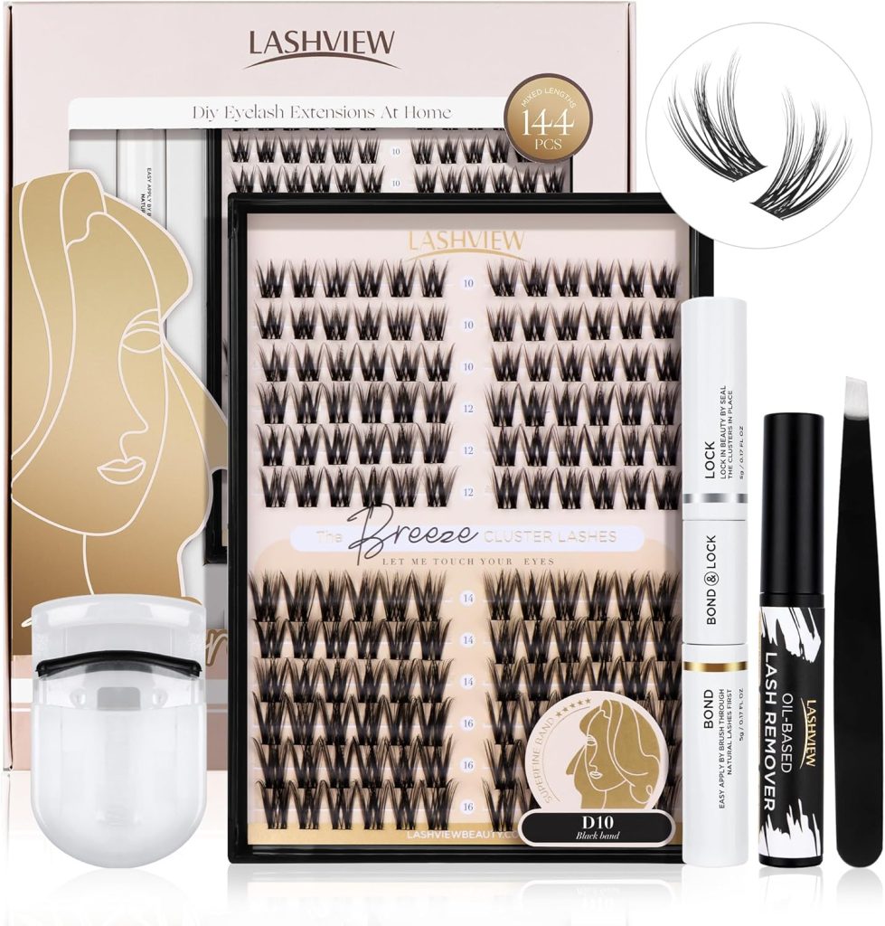 LASHVIEW DIY Cluster Eyelash Extensions 144 Pcs Reusable Individual Lashes Mega Volume Soft Black Synthetic Cluster Lashes