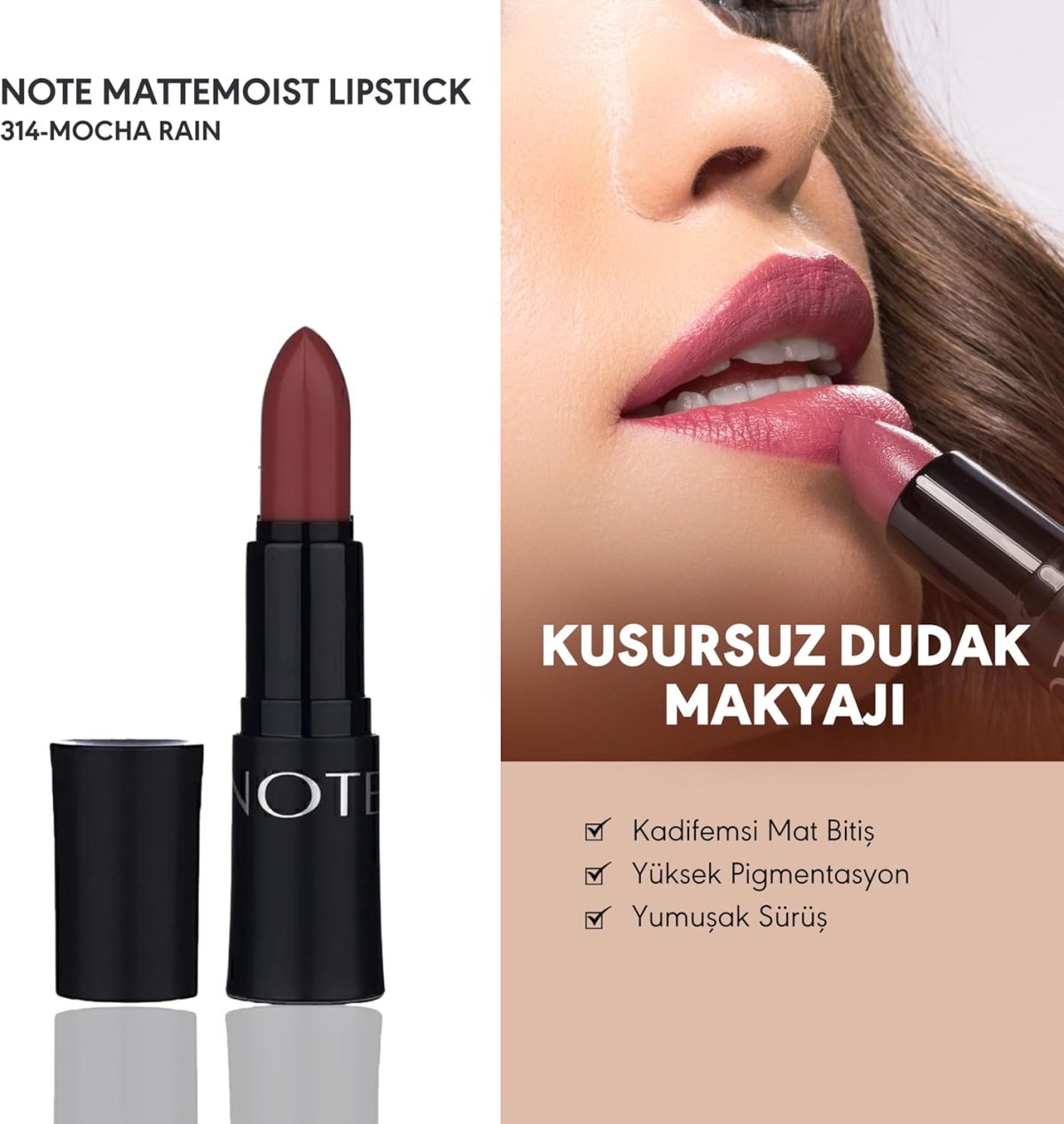 ⁦Note Mattemoist Lipstick, 314 - Mocha Rain⁩ - الصورة ⁦2⁩