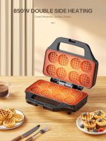 ⁦Reemix Waffle Maker - Mini Waffle Maker for 8 Waffles 4.8 cm, Compact Design with Non-Stick Surface, Easy to Use, Fast Heating, Ideal for Breakfast and Snacks - Black⁩ - الصورة ⁦3⁩
