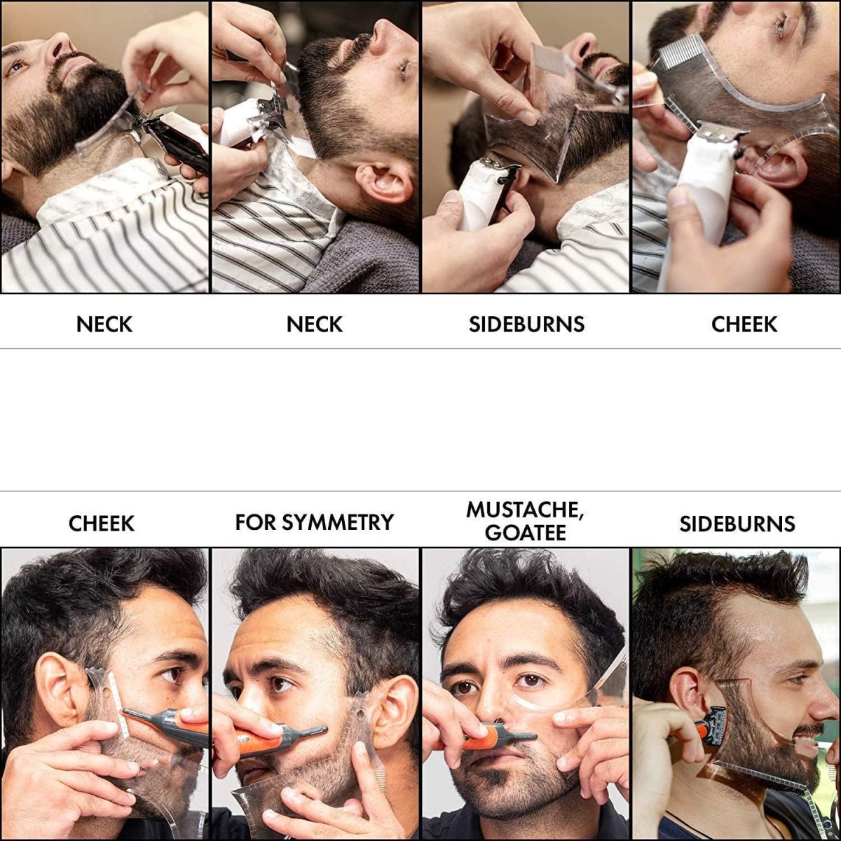 ⁦FANJEIS Men's Beard Shaping Tool With Inbuilt Comb Transparent Template Styling Comb Templates for Goatee Mustache Sideburns, Jaw Cheek/Neck Line, Symmetric/Curve/Step Cut (Clear)⁩ - الصورة ⁦4⁩