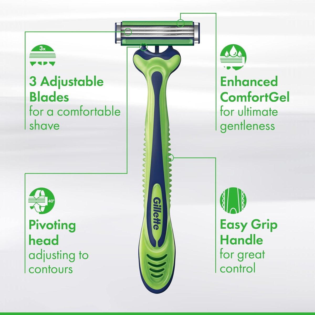 ⁦Gillette Sensor3 Sensitive Disposable Razors for Men, Enhanced Lubrastrip Glides Easily Over Your Skin, 8 Count (Pack of 2)⁩ - الصورة ⁦3⁩