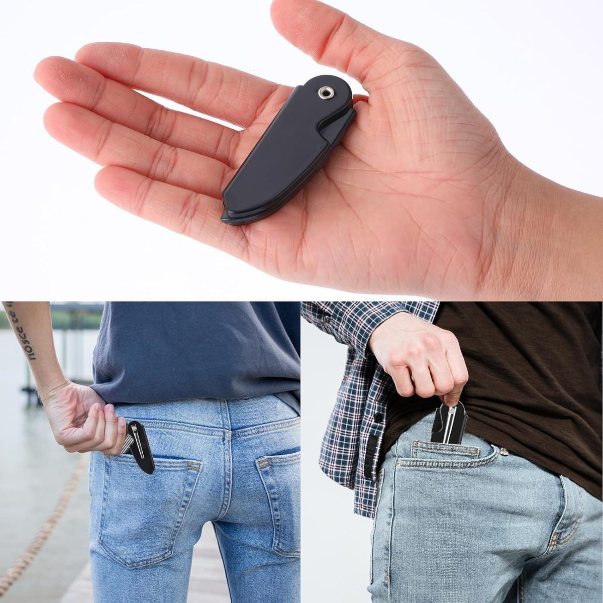⁦ALMEKAQUZ 4Pcs Folding Beard Comb,Portable Men's Beard Comb,Pocket Folding Comb,Travel Comb,Portable Beard Comb with Clip,Men's Beard Hair Care Styling Grooming (Black)⁩ - الصورة ⁦7⁩