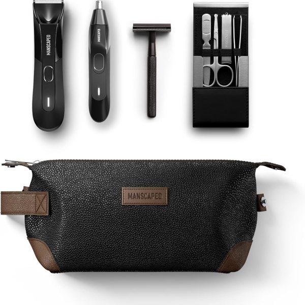 Manscaped Refining The Gentleman Tool Box 4.0 Contains: Lawn Mower® 4.0 Electric Trimmer, Weed Whacker® 2.0 Nose & Ear Hair Trimmer, Plow® 2.0, Shears Four Piece Luxury Nail Kit, Shed Toiletry Bag