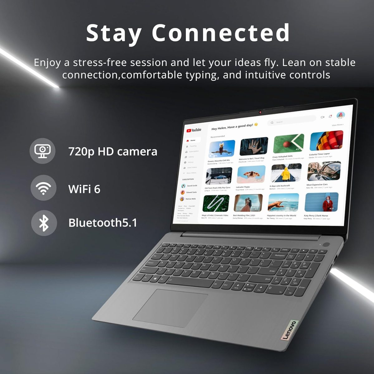 ⁦لينوفو لابتوب ايديا باد 3i بشاشة لمس FHD مقاس 15.6 انش ومعالج انتل i3-1115G4 وذاكرة RAM 8GB وSSD PCIe 256GB وبطاقة رسومات انتل UHD وكيبورد رقمية وكاميرا HD 720P وواي فاي 6 وويندوز 11، رمادي، بطاقة USB⁩ - الصورة ⁦4⁩