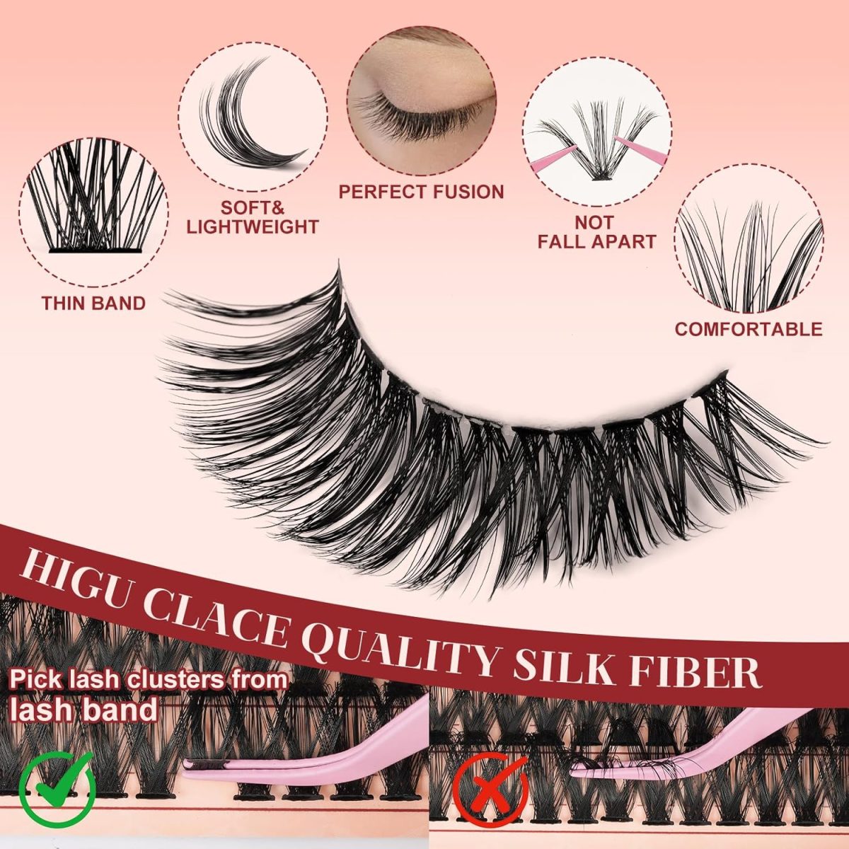 ⁦Individual-Eyelashes-Kit 280Pcs, Higu clace DIY Lash Extension Kit Mixed 10-18mm, 40D Natural Eyelashes Cluster Kit with Bond and Seal and Applicator, Lashes Clusters kit Easy to Use at Home (40D-V03)⁩ - الصورة ⁦5⁩