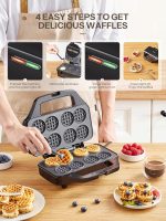 ⁦Reemix Waffle Maker - Mini Waffle Maker for 8 Waffles 4.8 cm, Compact Design with Non-Stick Surface, Easy to Use, Fast Heating, Ideal for Breakfast and Snacks - Black⁩ - الصورة ⁦5⁩