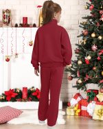 ⁦WISREMT Girls Sweatsuit 2 Piece Fall Outfits Clothing Set Kids Teen Pullover Sweatshirt & Sweatpants Tracksuit Top Pants Set⁩ - الصورة ⁦4⁩