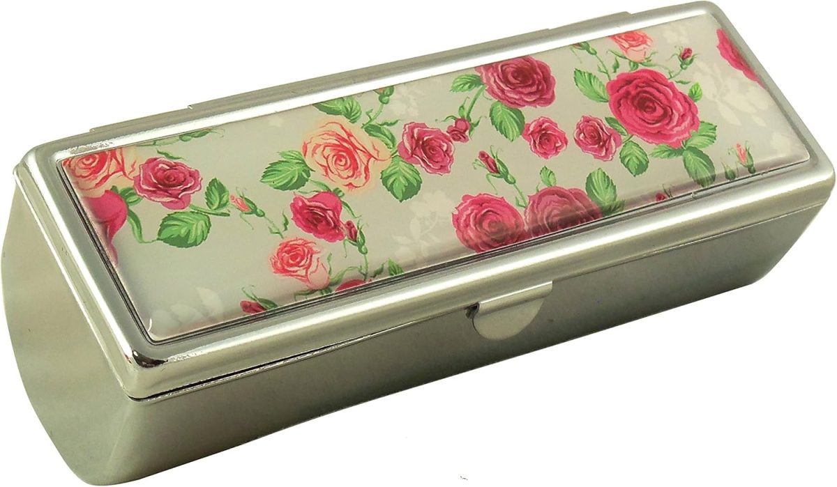 ⁦Houder Designer Lipstick Case with Mirror for Purse - Decorative Lipstick Holder with Gift Box - Velvet Lined - Protect Your Lipsticks in Style (Red Roses)⁩ - الصورة ⁦2⁩