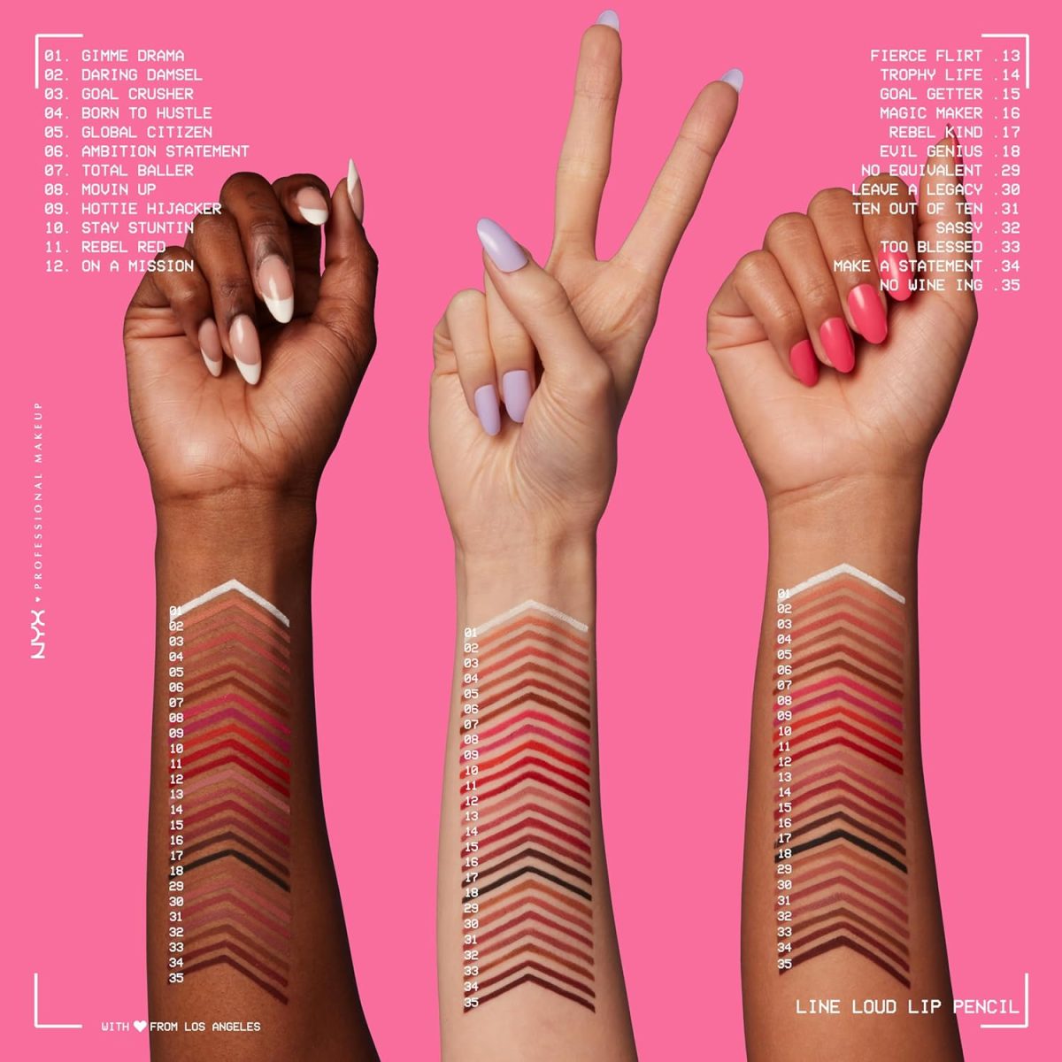⁦NYX Professional Makeup Line Loud Lip Pencil, Waterproof, Infused with Jojoba Oil, Smooth Comfy Lips, Soft Matte Finish, Vegan Formula, No Wine-ing⁩ - الصورة ⁦6⁩